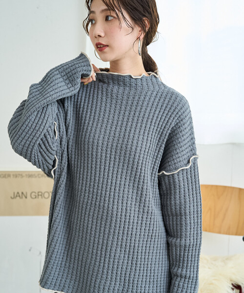 FREAK'S STORE(フリークスストア)の「限定展開 ヘビー ワッフル メロー ハイネック ニット(ニット/セーター・レディース・ネイビー/オリーブ/ブラック/ブルー/ナチュラル・フリ-)」の16枚目の写真