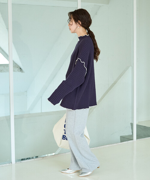 未使用 MARK & LONA ベロア ハイネック 48 L相当 ネイビー ベロアオパールハイネックカットソー - ベルーナ【公式】