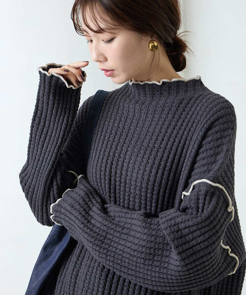 FREAK'S STORE(フリークスストア)の「限定展開 ヘビー ワッフル メロー ハイネック ニット(ニット/セーター・レディース・ネイビー/オリーブ/ブラック/ブルー/ナチュラル・フリ-)」の6枚目の写真