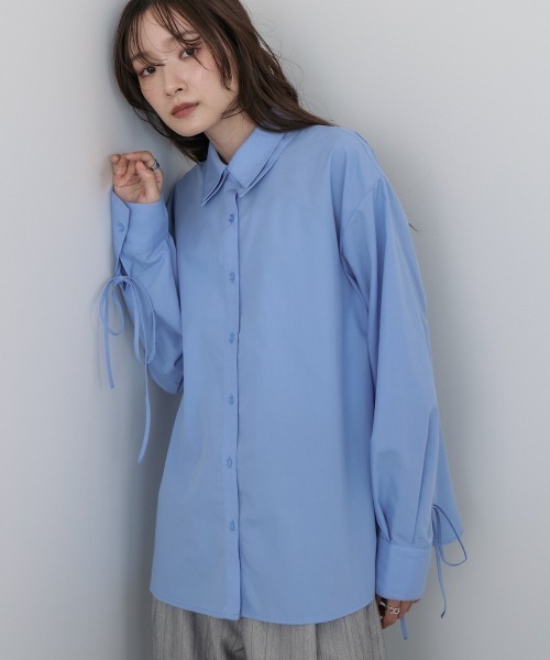 Bab（バブ）の「ダブルカラー袖リボンシャツ（シャツ/ブラウス・レディース・オフホワイト/ブルー/ブラウン・M）」の3枚目の写真