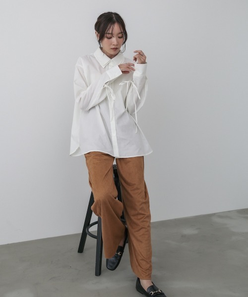 Bab（バブ）の「ダブルカラー袖リボンシャツ（シャツ/ブラウス・レディース・オフホワイト/ブルー/ブラウン・M）」の6枚目の写真