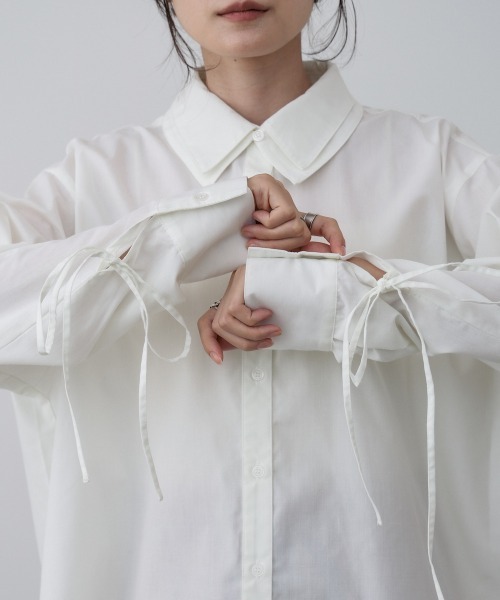 Bab（バブ）の「ダブルカラー袖リボンシャツ（シャツ/ブラウス・レディース・オフホワイト/ブルー/ブラウン・M）」の17枚目の写真