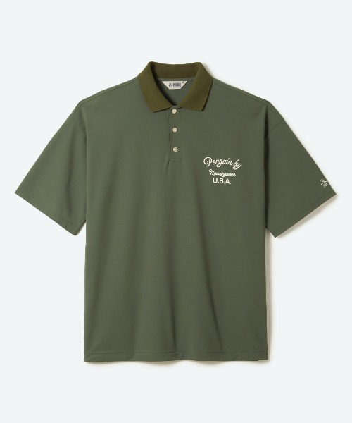 penguin BY MUNSINGWEAR(ペンギン バイ マンシングウェア)の「HIGH GAUGE POLO SHIRT 軽量吸水速乾半袖ポロシャツ ゴルフウェア(ポロシャツ・メンズ・ブラック/カーキ・M/XL/L)」の2枚目の写真