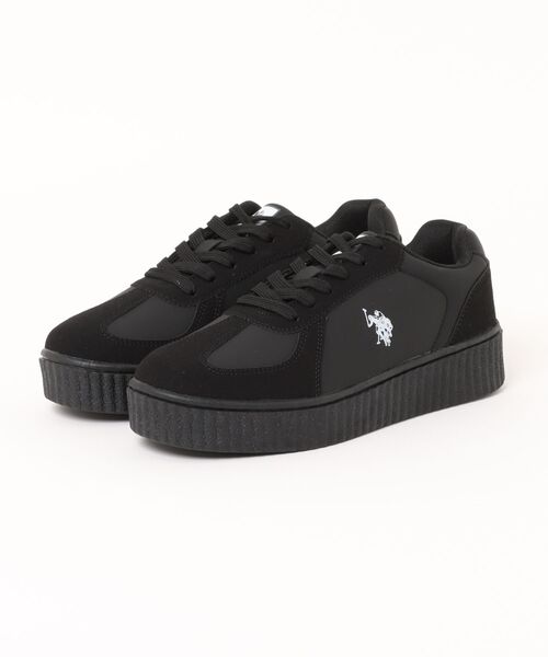 U.S. POLO ASSN.(ユーエスポロアッスン)の「【U.S. POLO ASSN./ユーエスポロアッスン】【上質なPUレザーの高級感】厚底ボリュームソール ワンポイント ローカット コンビネーションスニーカー(スニーカー・メンズ・ブラック/ベージュ/ホワイト・25cm/25.5cm/26cm/26.5cm/27cm)」の3枚目の写真