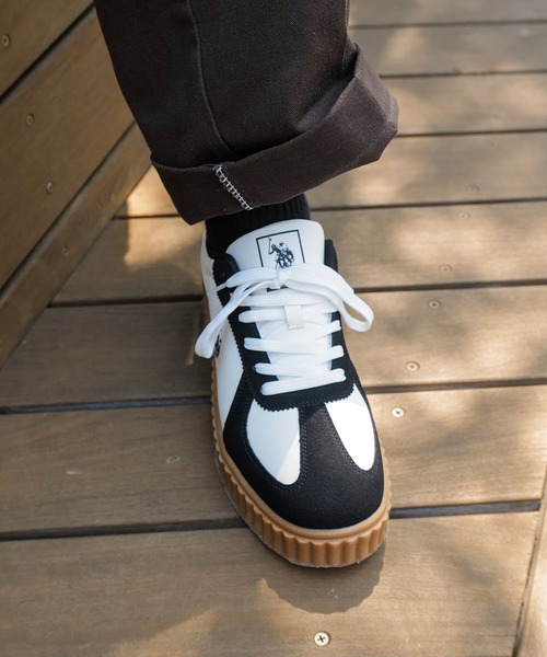 U.S. POLO ASSN.(ユーエスポロアッスン)の「【U.S. POLO ASSN./ユーエスポロアッスン】【上質なPUレザーの高級感】厚底ボリュームソール ワンポイント ローカット コンビネーションスニーカー(スニーカー・メンズ・ブラック/ベージュ/ホワイト・25cm/25.5cm/26cm/26.5cm/27cm)」の10枚目の写真