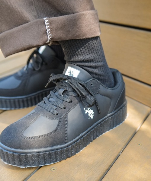 U.S. POLO ASSN.(ユーエスポロアッスン)の「【U.S. POLO ASSN./ユーエスポロアッスン】【上質なPUレザーの高級感】厚底ボリュームソール ワンポイント ローカット コンビネーションスニーカー(スニーカー・メンズ・ブラック/ベージュ/ホワイト・25cm/25.5cm/26cm/26.5cm/27cm)」の16枚目の写真
