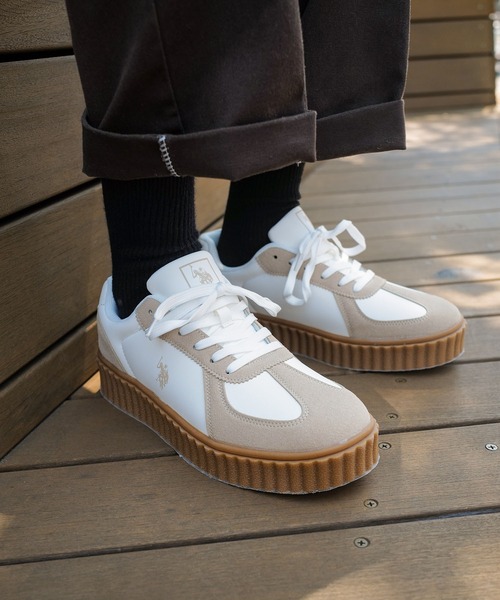 U.S. POLO ASSN.(ユーエスポロアッスン)の「【U.S. POLO ASSN./ユーエスポロアッスン】【上質なPUレザーの高級感】厚底ボリュームソール ワンポイント ローカット コンビネーションスニーカー(スニーカー・メンズ・ブラック/ベージュ/ホワイト・25cm/25.5cm/26cm/26.5cm/27cm)」の18枚目の写真