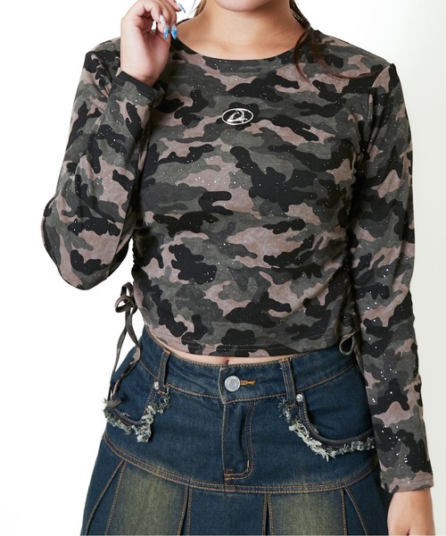 GORGE(ゴージ)の「《ムラ染め風ラメ×裾ドロスト》レディース 長袖Tシャツ プルオーバー きれいめカジュアル 春秋冬(Tシャツ/カットソー・レディース・ブラウン/グリーン/ブラック/グレー/オフホワイト・F)」の5枚目の写真