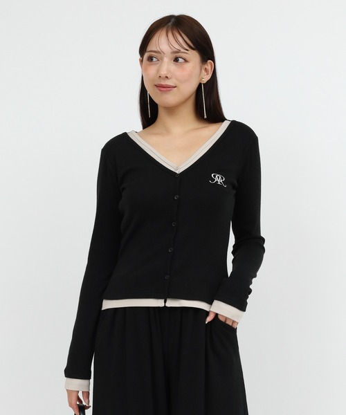 ROYAL PARTY(ロイヤルパーティー)の「レイヤード風配色カーデカットトップス(Tシャツ/カットソー・レディース・グレー/ブラック/ブラウン・FREE)」の4枚目の写真