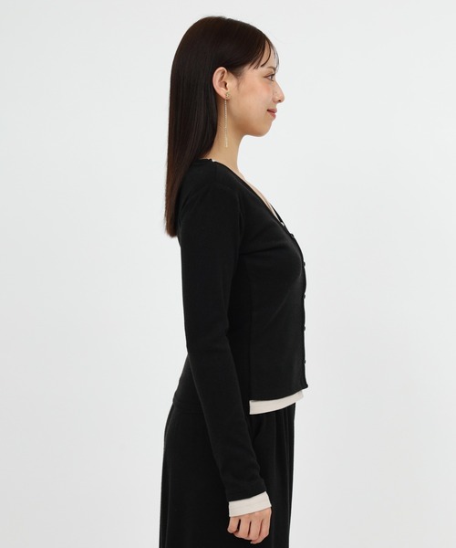 ROYAL PARTY(ロイヤルパーティー)の「レイヤード風配色カーデカットトップス(Tシャツ/カットソー・レディース・グレー/ブラック/ブラウン・FREE)」の5枚目の写真