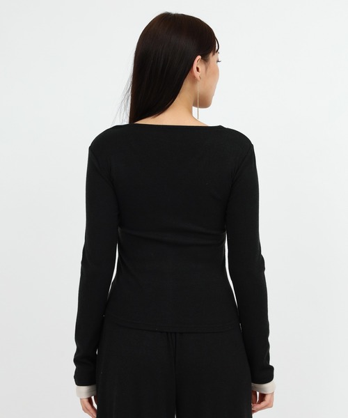 ROYAL PARTY(ロイヤルパーティー)の「レイヤード風配色カーデカットトップス(Tシャツ/カットソー・レディース・グレー/ブラック/ブラウン・FREE)」の6枚目の写真