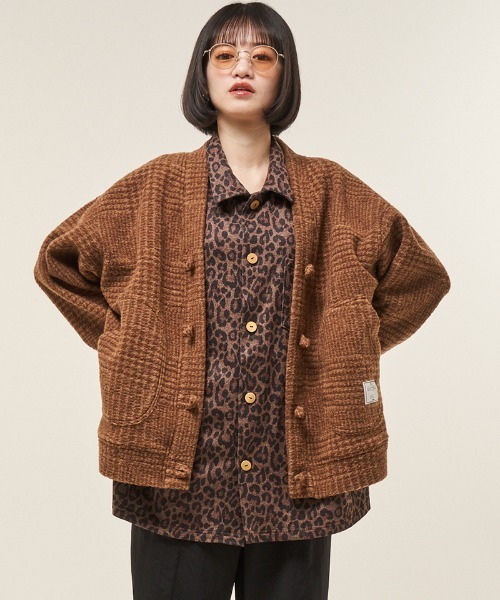 EFFECTEN（エフェクテン）の「mcg3717- Glen check china cardigan チャイナカーディガン(ef404-22)（カーディガン/ボレロ・メンズ・ブラック/ブラウン・FREE）」の5枚目の写真