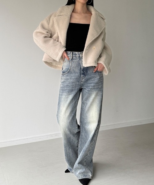 junoah(ジュノア)の「クロップドボアコート(その他アウター・レディース・ブラウン/アイボリー/ピンクベージュ・SMALL/MEDIUM/LARGE)」の7枚目の写真