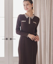 MISCH MASCH | 2025秋冬新作 配色ポロ衿ワイドリブニットワンピース(ワンピース)