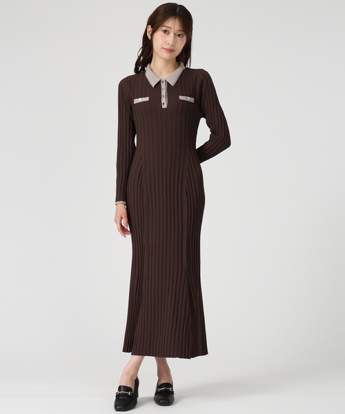 MISCH MASCH(ミッシュマッシュ)の「2025秋冬新作 配色ポロ衿ワイドリブニットワンピース(ワンピース・レディース・ブラウン/ブラック・フリ-)」の3枚目の写真