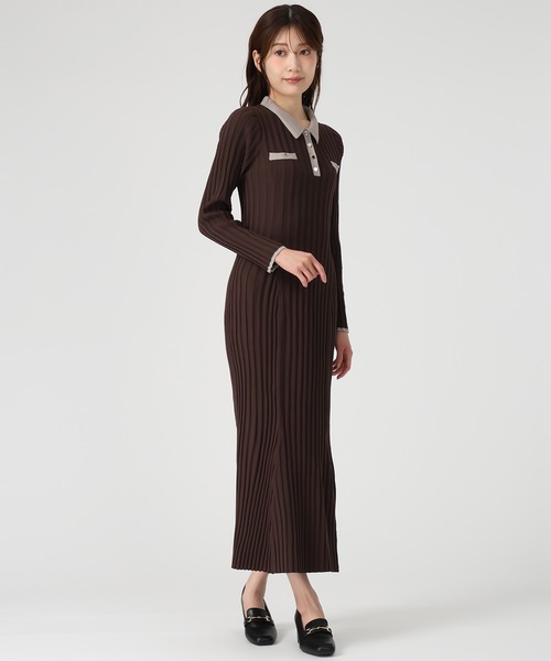 MISCH MASCH(ミッシュマッシュ)の「2025秋冬新作 配色ポロ衿ワイドリブニットワンピース(ワンピース・レディース・ブラウン/ブラック・フリ-)」の5枚目の写真