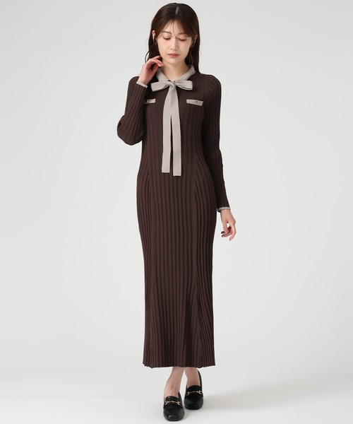 MISCH MASCH(ミッシュマッシュ)の「2025秋冬新作 配色ポロ衿ワイドリブニットワンピース(ワンピース・レディース・ブラウン/ブラック・フリ-)」の7枚目の写真