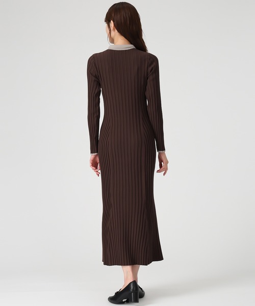 セール】2025秋冬新作 配色ポロ衿ワイドリブニットワンピース