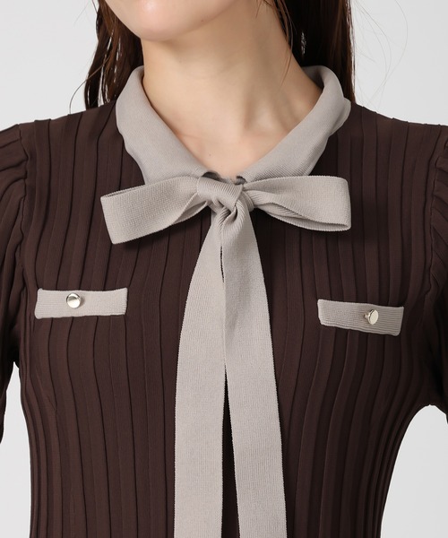 MISCH MASCH(ミッシュマッシュ)の「2025秋冬新作 配色ポロ衿ワイドリブニットワンピース(ワンピース・レディース・ブラウン/ブラック・フリ-)」の12枚目の写真