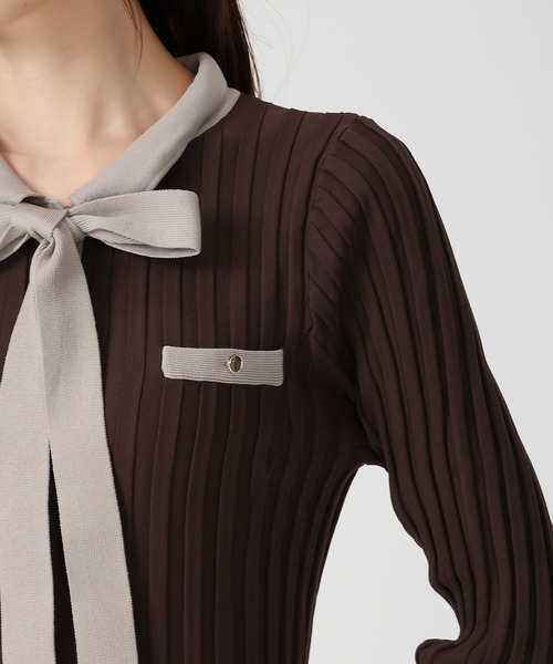 MISCH MASCH(ミッシュマッシュ)の「2025秋冬新作 配色ポロ衿ワイドリブニットワンピース(ワンピース・レディース・ブラウン/ブラック・フリ-)」の13枚目の写真