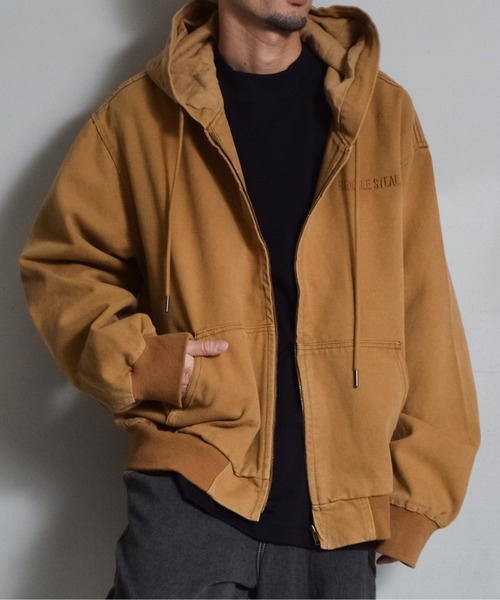 DOUBLE STEAL(ダブルスティール)の「オーバーサイズダックフルジップパーカー(パーカー・メンズ・ネイビー/キャメル・LARGE/MEDIUM)」の1枚目の写真