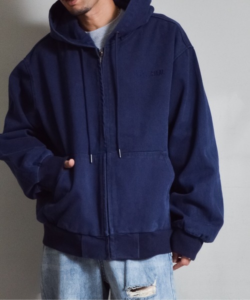 DOUBLE STEAL(ダブルスティール)の「オーバーサイズダックフルジップパーカー(パーカー・メンズ・ネイビー/キャメル・LARGE/MEDIUM)」の14枚目の写真