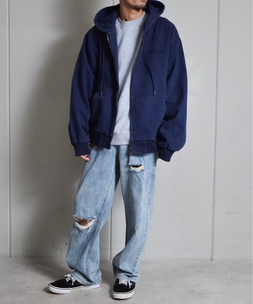 DOUBLE STEAL(ダブルスティール)の「オーバーサイズダックフルジップパーカー(パーカー・メンズ・ネイビー/キャメル・LARGE/MEDIUM)」の13枚目の写真