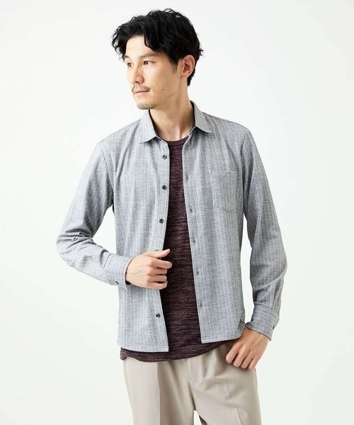 MK MICHEL KLEIN HOMME （エムケーミッシェルクランオム）の「【洗える／ストレッチ】オニキスストライプ長袖シャツ（シャツ/ブラウス・メンズ・ブラック/グレー・46/48/51）」の2枚目の写真