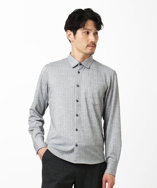 MK MICHEL KLEIN HOMME （エムケーミッシェルクランオム）の「【洗える／ストレッチ】オニキスストライプ長袖シャツ（シャツ/ブラウス・メンズ・ブラック/グレー・46/48/51）」の5枚目の写真