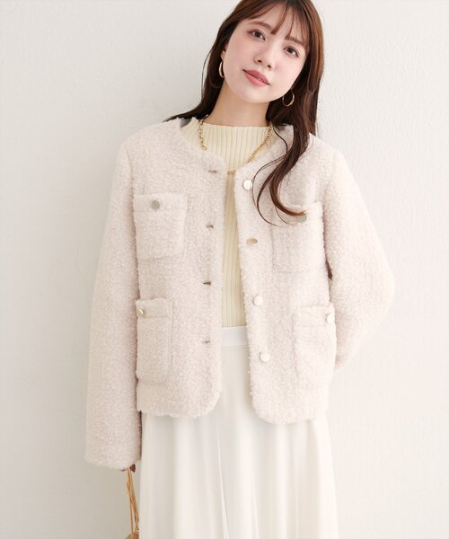 ラメリングボアノーカラージャケット（ノーカラージャケット