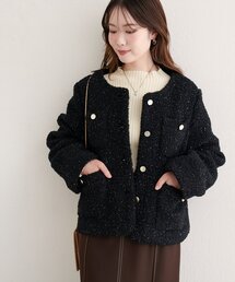 natural couture(ナチュラルクチュール)のラメリングボアノーカラージャケット(ノーカラージャケット)