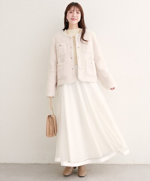 セール】ラメリングボアノーカラージャケット（ノーカラージャケット