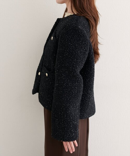 セール】ラメリングボアノーカラージャケット（ノーカラージャケット