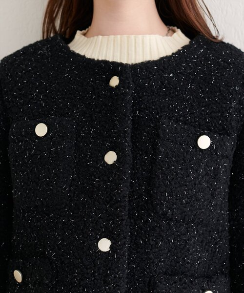 セール】ラメリングボアノーカラージャケット（ノーカラージャケット