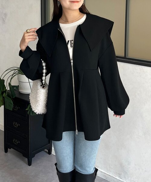 セール】セーラーカラーボンディングペプラムジップブルゾン（パーカー