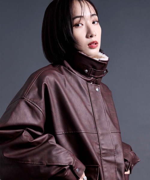 Ellno Loset(エルノロゼット)の「2wayエリファー合皮ブルゾン(ブルゾン・メンズ・ボルドー/ブラック・SMALL/MEDIUM/LARGE)」の5枚目の写真