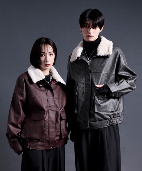 Ellno Loset(エルノロゼット)の「2wayエリファー合皮ブルゾン(ブルゾン・メンズ・ボルドー/ブラック・SMALL/MEDIUM/LARGE)」の6枚目の写真