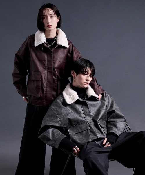 Ellno Loset(エルノロゼット)の「2wayエリファー合皮ブルゾン(ブルゾン・メンズ・ボルドー/ブラック・SMALL/MEDIUM/LARGE)」の7枚目の写真