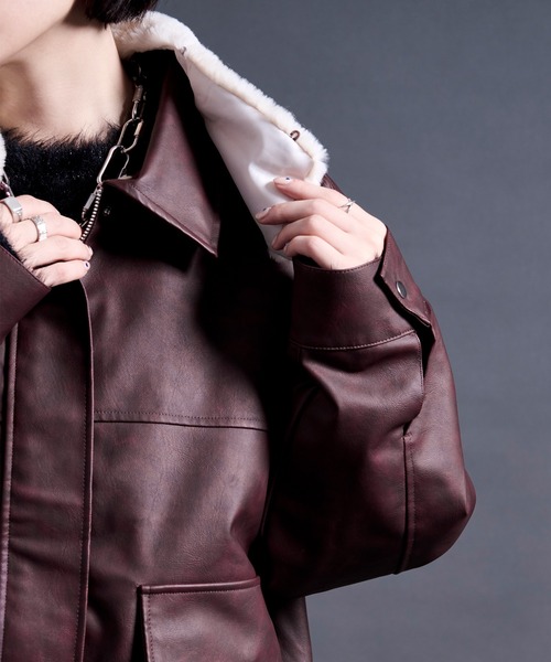 Ellno Loset(エルノロゼット)の「2wayエリファー合皮ブルゾン(ブルゾン・メンズ・ボルドー/ブラック・SMALL/MEDIUM/LARGE)」の3枚目の写真
