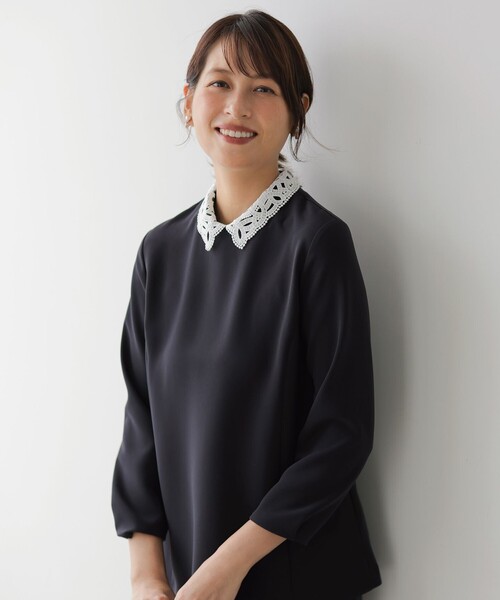 J.PRESS（ジェイプレス）の「【セットアップ対応・2way】セラテリーダブルクロス ブラウス（シャツ/ブラウス・レディース・ネイビー系/ベージュ系/ブラック系・T13/T15）」の3枚目の写真