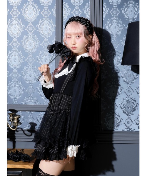 未使用品　レストローズ　梯子リボン裾レースファー付きゴシックコート　ブラック 未使用品 レストローズ 梯子リボン裾レースファー付きゴシックコート