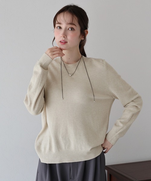 BLUEEAST(ブルーイースト)の「ウール混クルーネックニット(ニット/セーター・レディース・ブラウン/ピンク/ベージュ/ブラック・MEDIUM)」の4枚目の写真