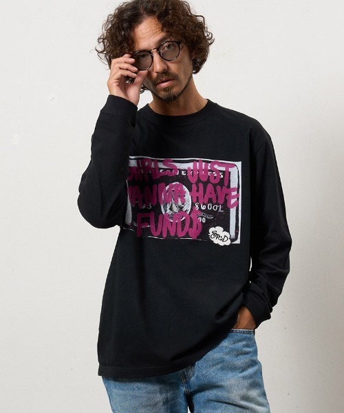 STUD MUFFIN(スタッドマフィン)の「mlt5469-5.6ozコットン天竺 クレジットグラフィティ&パッチLSシャツ ロンT(614-02857)(Tシャツ/カットソー・メンズ・ホワイト/ブラック/チャコールグレー・2/3/4)」の7枚目の写真
