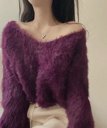 モヘアタッチ ニット カットソー レディース