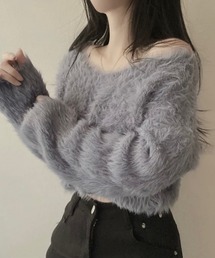モヘアタッチ ニット カットソー レディース
