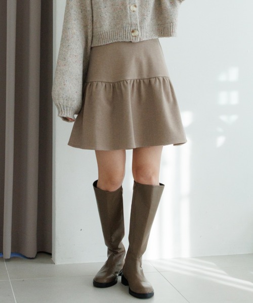 flower（フラワー）の「フレアミニスカート（スカート・レディース・グレー/ベージュ・FREE）」の2枚目の写真