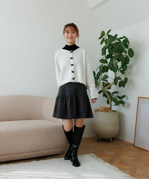 flower（フラワー）の「フレアミニスカート（スカート・レディース・グレー/ベージュ・FREE）」の5枚目の写真