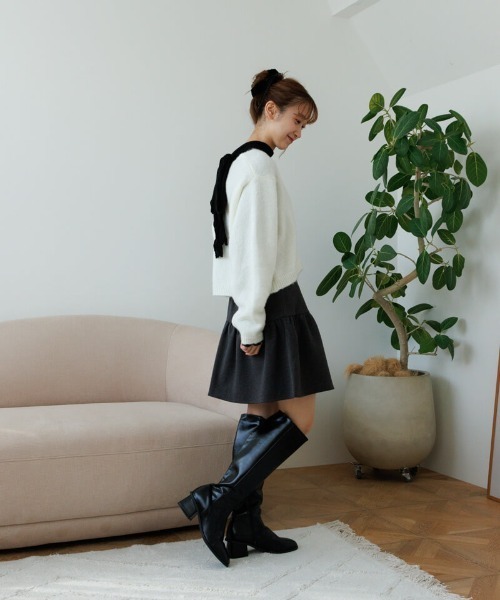 flower（フラワー）の「フレアミニスカート（スカート・レディース・グレー/ベージュ・FREE）」の6枚目の写真