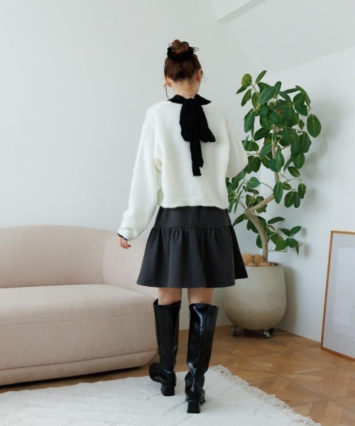 flower（フラワー）の「フレアミニスカート（スカート・レディース・グレー/ベージュ・FREE）」の7枚目の写真