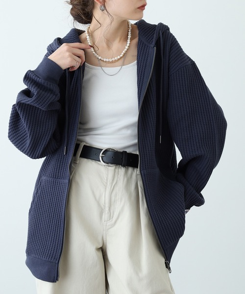 JEMORGAN(ジェーイーモーガン)の「JEMORGAN ビッグワッフルフルジップパーカー(パーカー・メンズ・ブラック/杢グレー/ブラウン/オートミール/ネイビー・M/L/XL)」の5枚目の写真